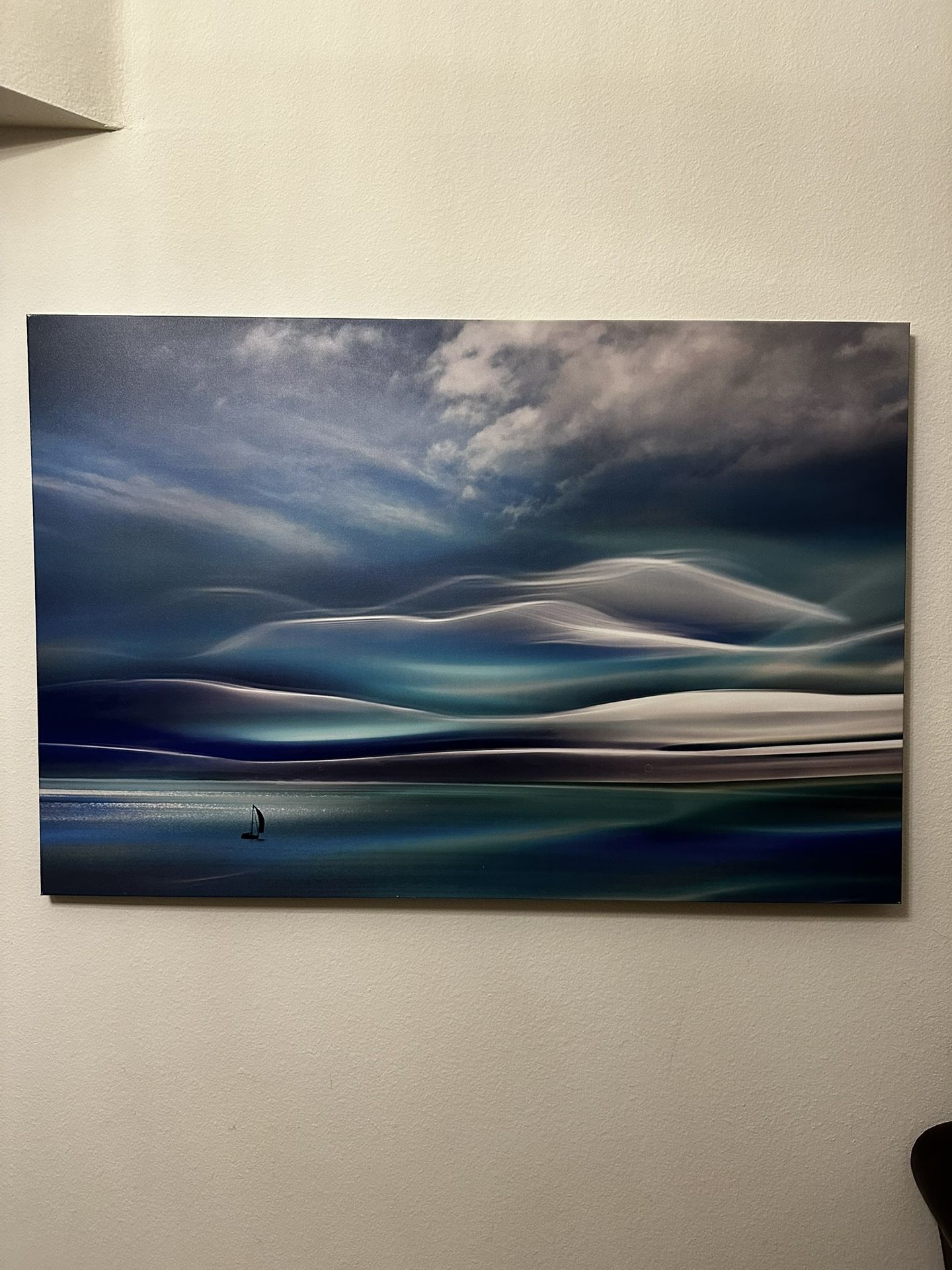 Modern Blue Ocean Sailboat Canvas Painting