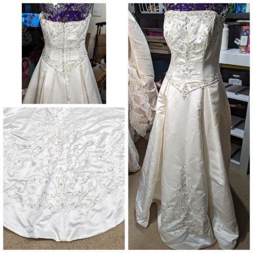 Jasmine Couture 14 Satin Crystal Embellished Strapless Ball Gown Wedding Dress