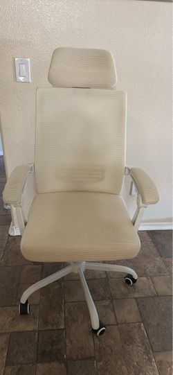 White mesh ergonomic office chair with headrest