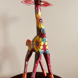 Hand-Carved & Painted Wood Giraffe