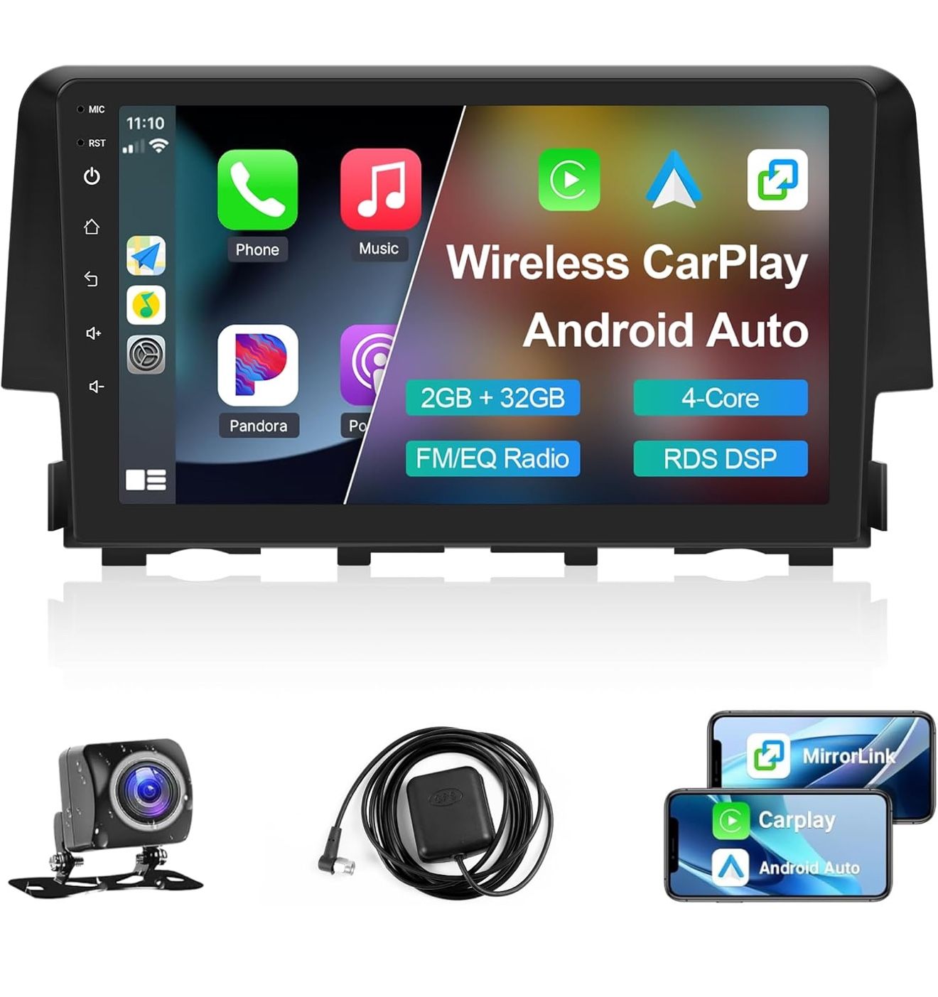 Leadfan Android Car Stereo for Honda Civic 2016 2017 2018 2019 2020 2021 Radio Wireless Carplay Android Auto, 9 Inch IPS Civic Touch Screen Head Unit