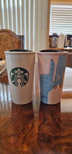 Starbucks Ceramic Travel Tumbler 12 oz Coffe Cup Mug Los Angeles Hands Special Edition His & Hers / Collectible / Collector / Hot Cups / Limited