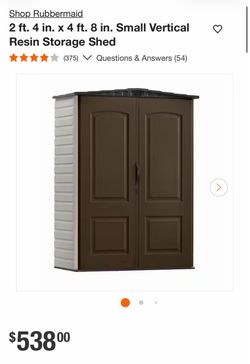 Shop Rubbermaid 2 ft. 4 in. x 4 ft. 8 in. Small Vertical Resin Storage Shed