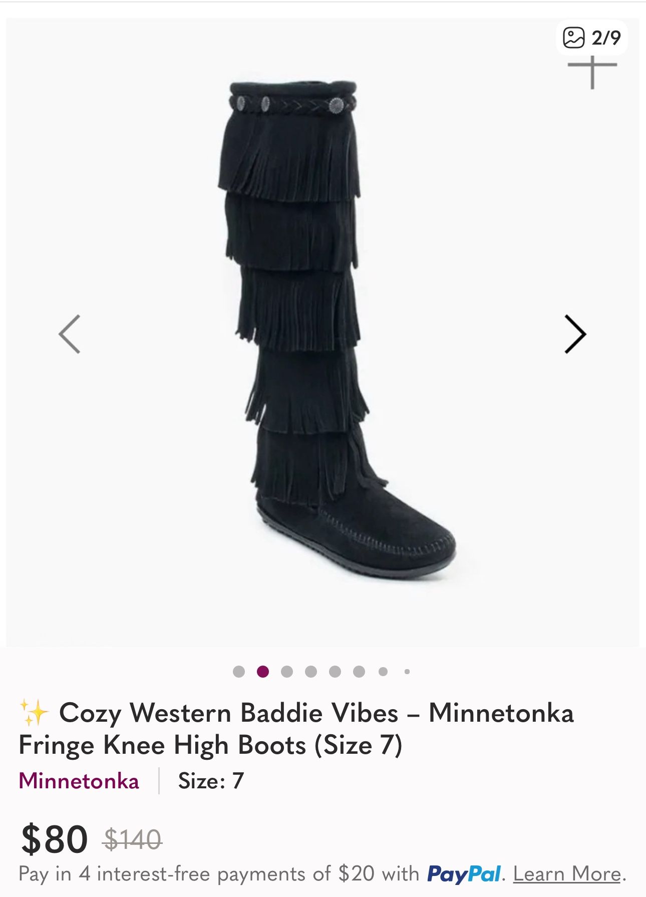 ✨ Cozy Western Baddie Vibes – Minnetonka Black Fringe Knee-High Boots (Size 7)