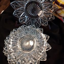 1950s Vtg Clear Glass Petal Shape Dessert Plates Set of 6