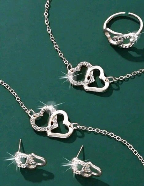 Silver Heart Jewelry Set 