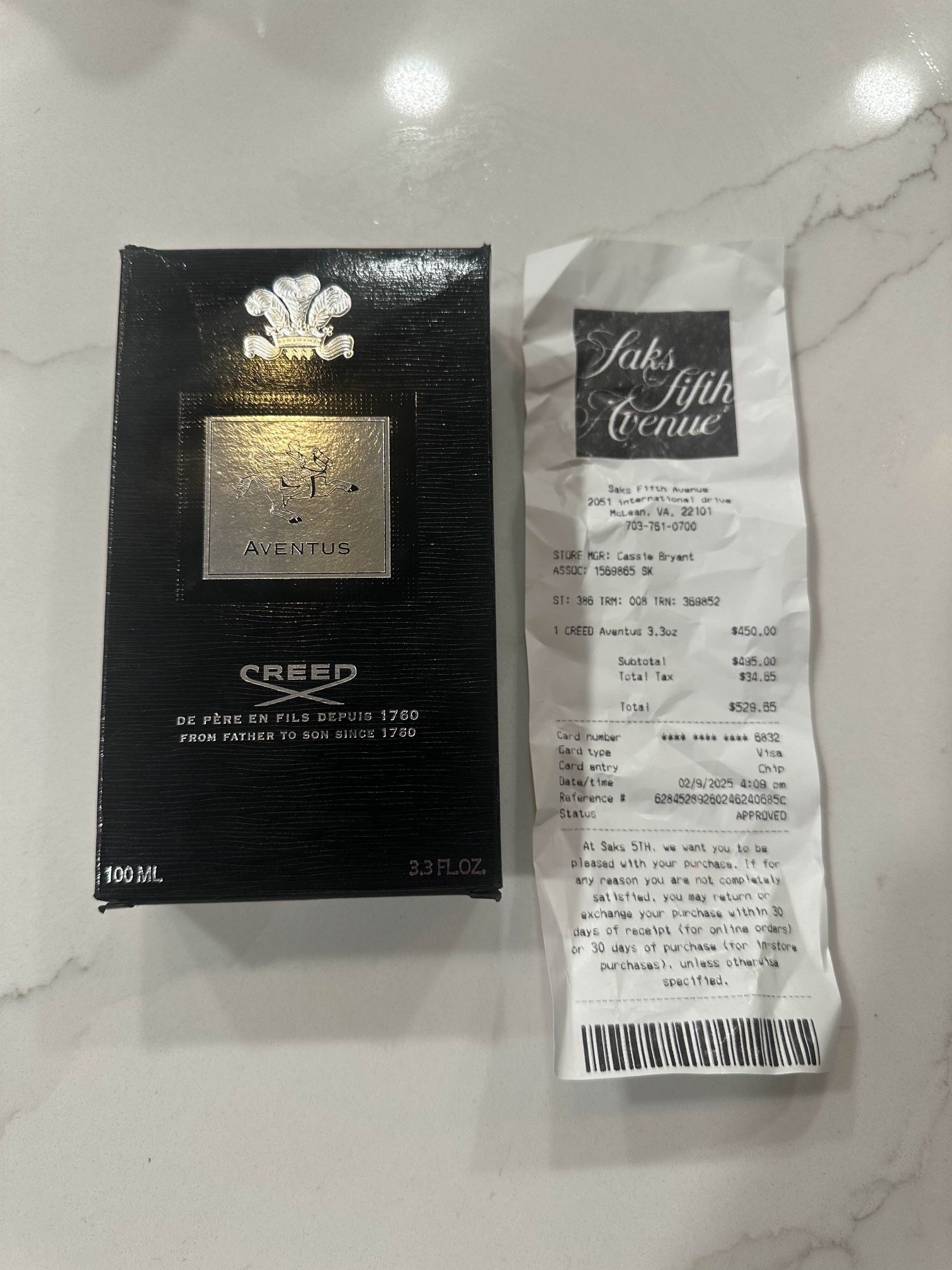 Creed Aventus 3.3oz Men's Eau de Parfum - New Unsealed Box  (OPENED FOR PICTURES ONLY)