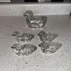 VTG Glass Duck Smoking Set 4 Ashtrays 1 Cigarette Box