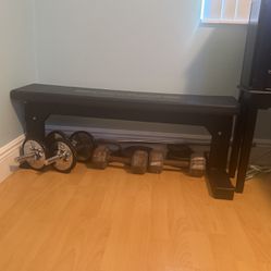 Weights bench bumbell curl bar 