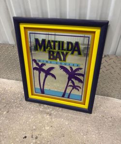 Vintage 1980s Matilda Bay wine cooler advertising mirror … 19” x 16” framed ready to hang … $30