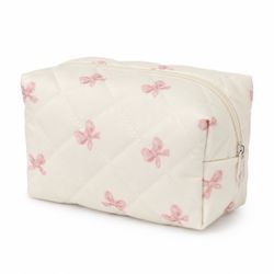 Quilted Makeup Bag with Pink Bow Print