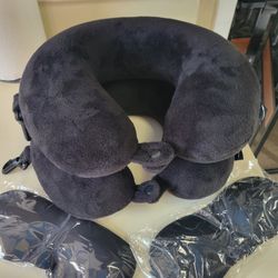 Like NEW (2) Black Travel Neck Pillow &  NEW Eye Masks