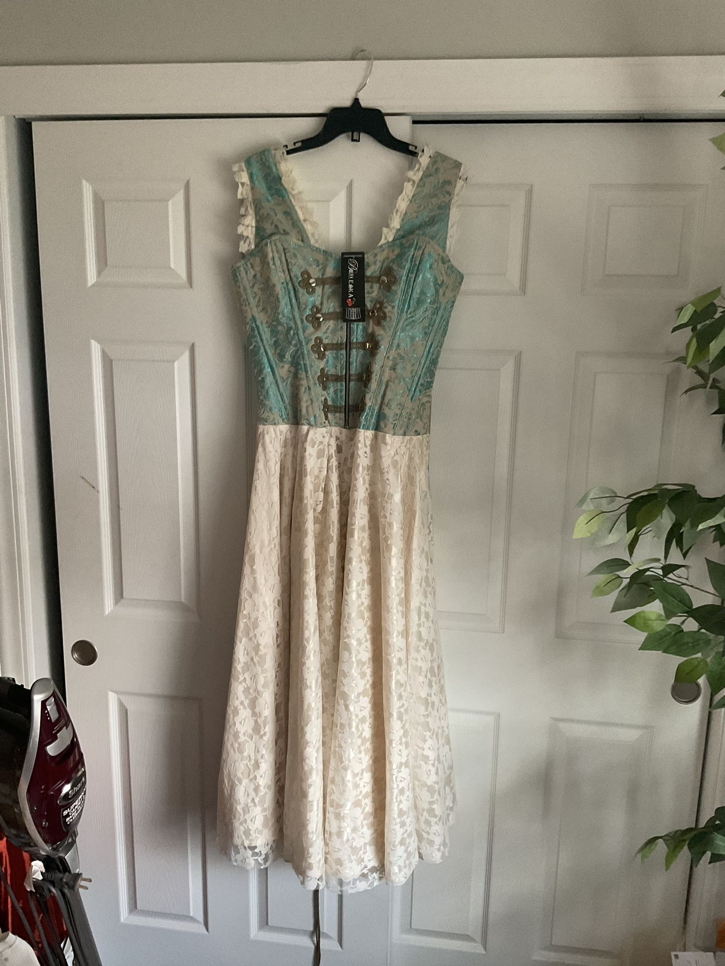 Burleska Corset Dress Victorian Steampunk Gypsy Renaissance Costume Turquoise / Cream, NWT