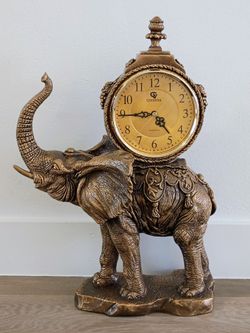 Large Mantle Clock Gold Elephant 20" x 16" Resin Mold Battery Operated Works Great