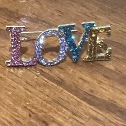 Multicolor “Love “ Rhinestone Brooch Pin