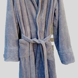 Lands End Men's Turkish Bath Robe Gray Tie Front Pockets Size S Small 34 36 sleepwear