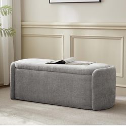 Grey/Beige Oval Storage Ottoman Bench