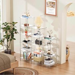 Acrylic Bookshelf, Small Bookcase Freestanding Corner Storage Shelve Display Shelf for Living Room, Bedroom, Bathroom