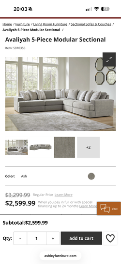 Ashley Avaliyah 5-Piece Modular Sectional Sofa (Ash Grey)