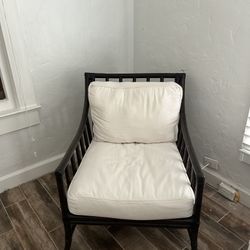 Pair Of Nice Pottery Barn Dark Wicker Chairs And Cushions 