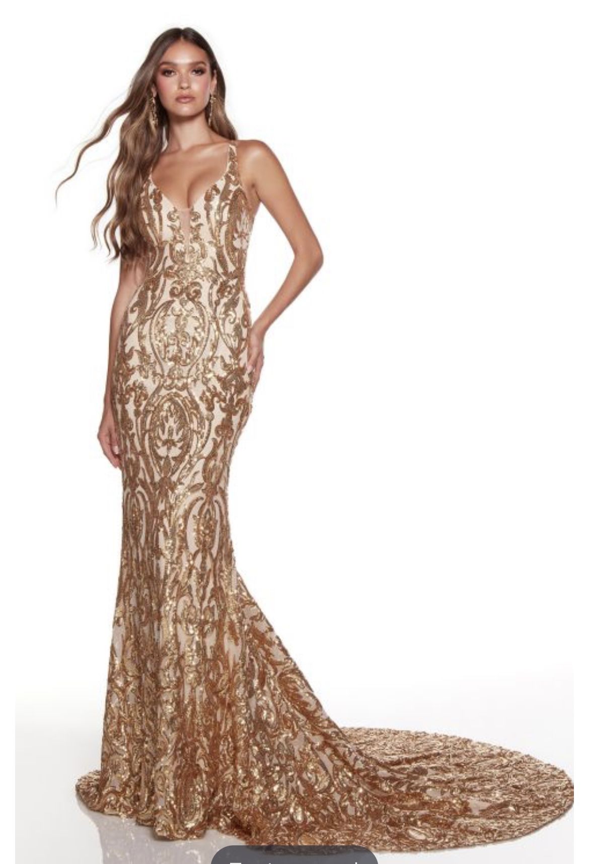 Alyce Paris Size 2 Gold Gown With Train