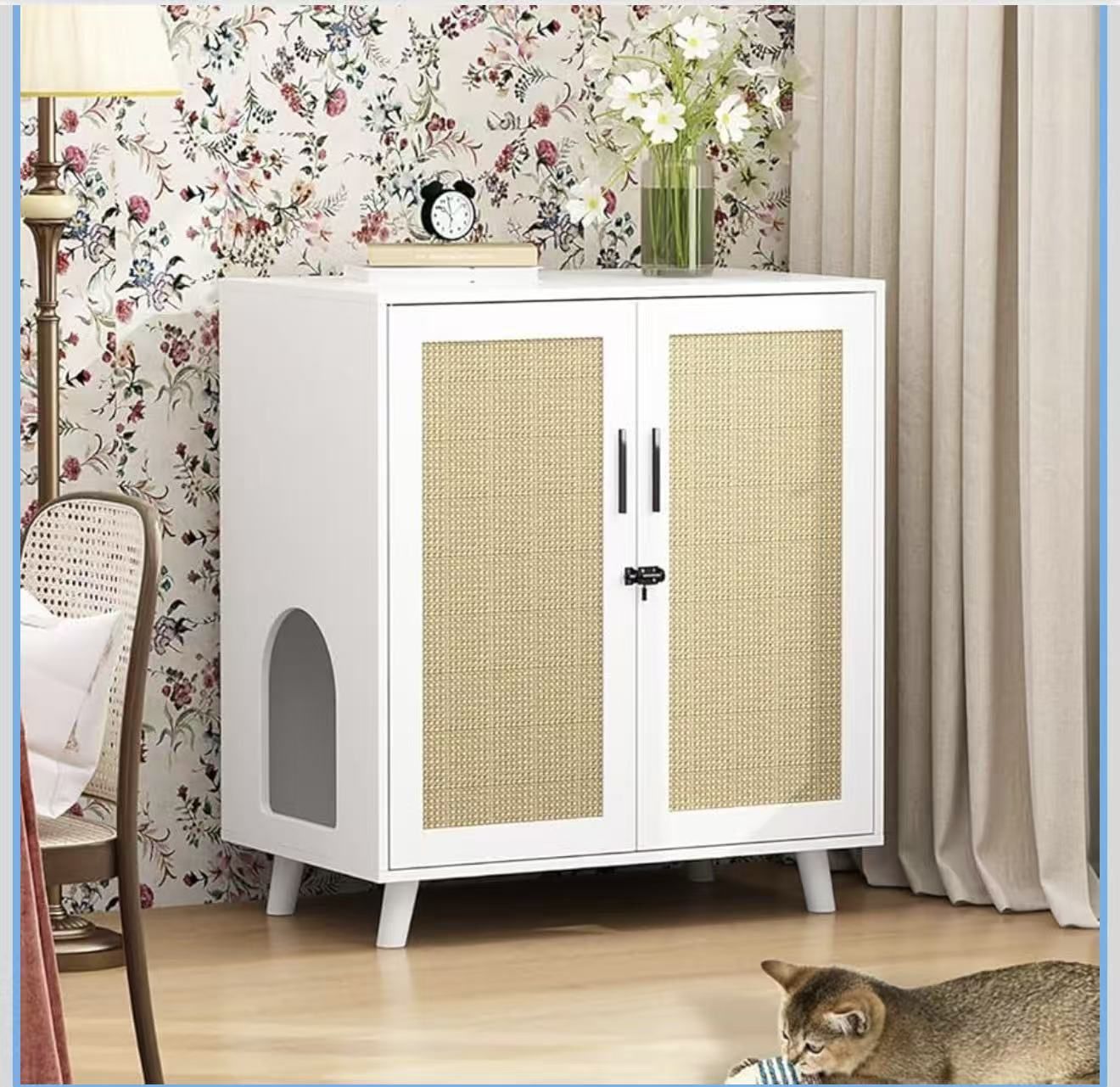 Large Cat Litter Box Enclosure,Hidden Kitty Litter Furniture white $60