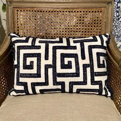 Design Source International Blue White Reversible Embroidered Throw pillow 13” x 20” 