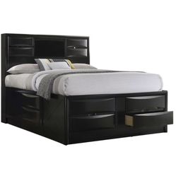 California King Storage Bookcase Bed- Black 