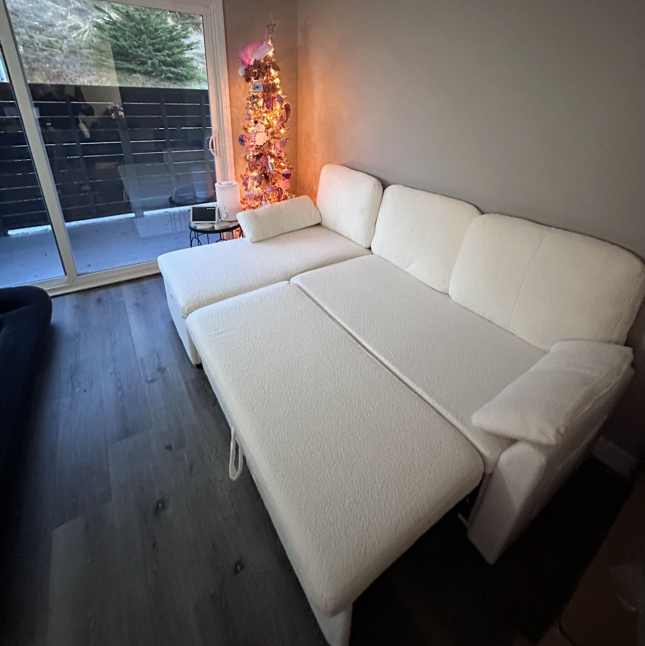 Sleeper Sofa Bed with Storage - Boucle White