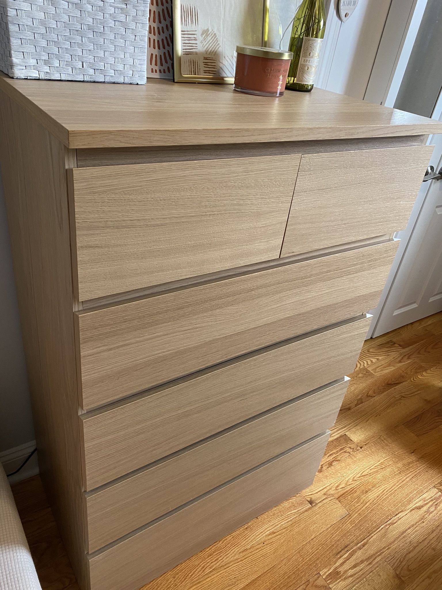 malm white oak dresser New IKEA Stained Veneer Dressing Table 120x41 cm (47 x16 ") Bespoke Furniture Transformation MALM 6-drawer dresser, white stained