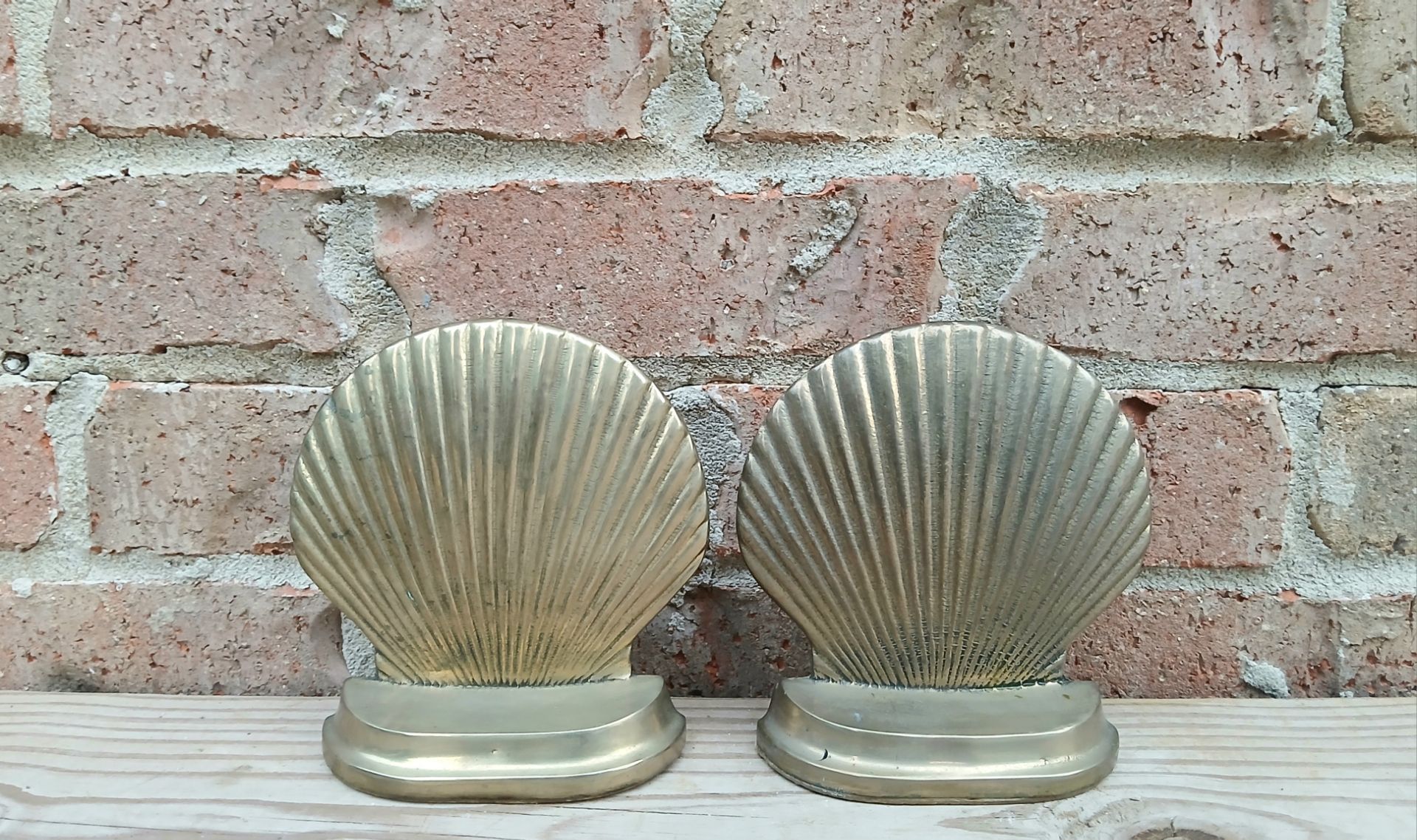 Vintage Brass Clam Shell Bookends