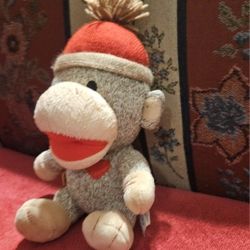 VALENTINES DAY BUILD-A-BEAR SMALLFRYS SITTING POSITION BROWN SOCK MONKEY 9"  STUFFED PLUSH  