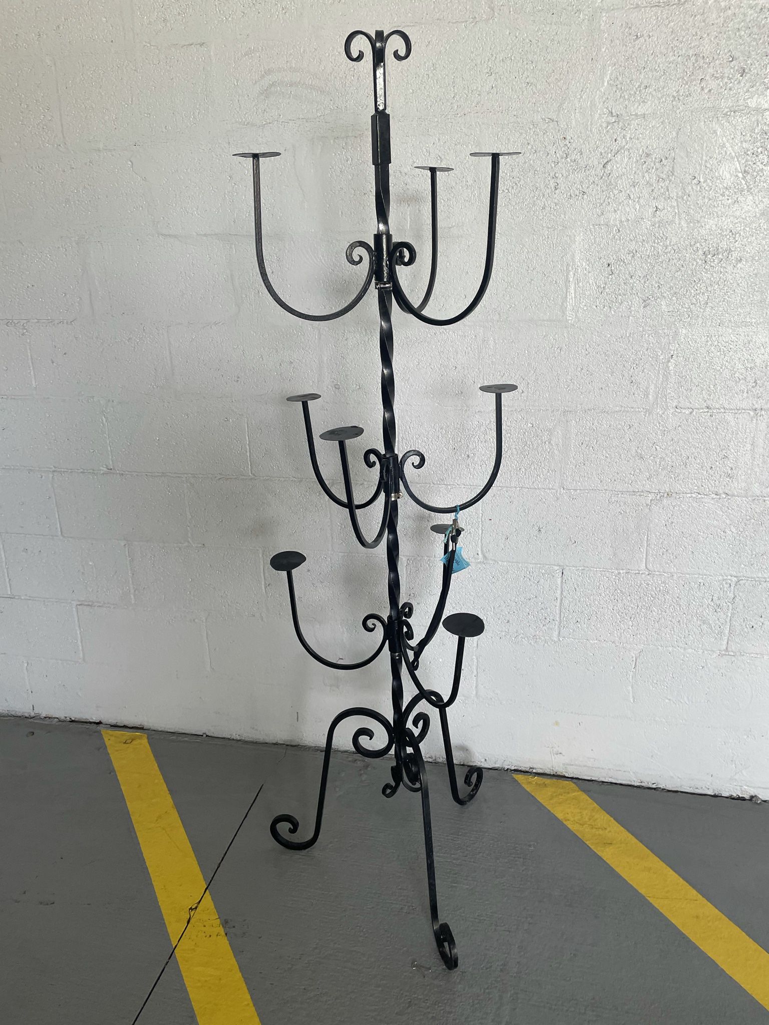 Black Industrial Gothic Wrought Iron Hat Organizer Holder Tree or Candle Tower 5.5ft Tall