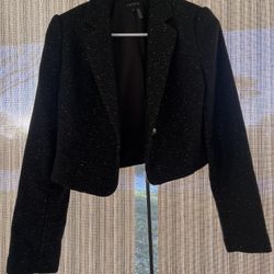 Black Cropped Blazer Jacket with Buttons and Sparkles 