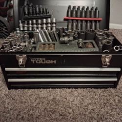 Heavy-Duty Tool Lot: Metal Toolbox + Full Socket Collection