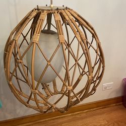 Rare MCM Vintage Rattan Pendant Light
