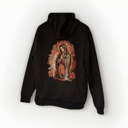 Guadalupe Hoodie Unisex Size Large Black pullover Sweatshirt 