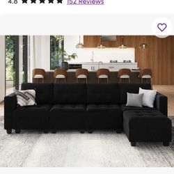 Black Velvet Sectional Couch