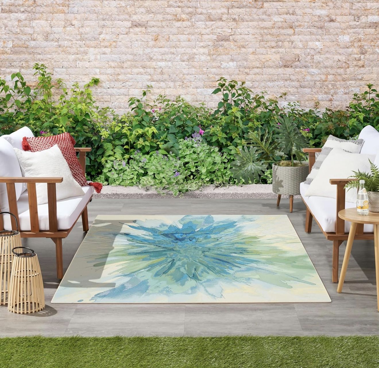 Nourison Home Color Splash Ivory Blue 5'3" x 7'3" Area Rug - Easy Clean, Non Shedding, Bed Room, Living Room, Dining Room, Kitchen (5' x 7')  Color: I