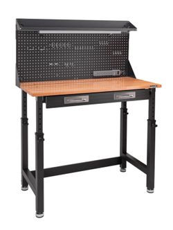 Small workbench with pegboard and light, high quality