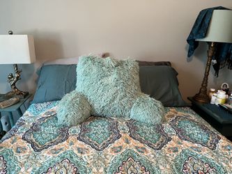 TURQUOISE BACKREST PILLOW.  FURRY!!!  Hardly Used!!  VERY COMFY!!!