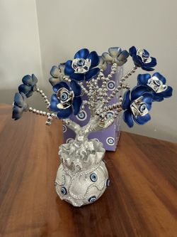 Blue Evil Eye Blue Flower Money Fortune Tree Protection Good Luck Gift