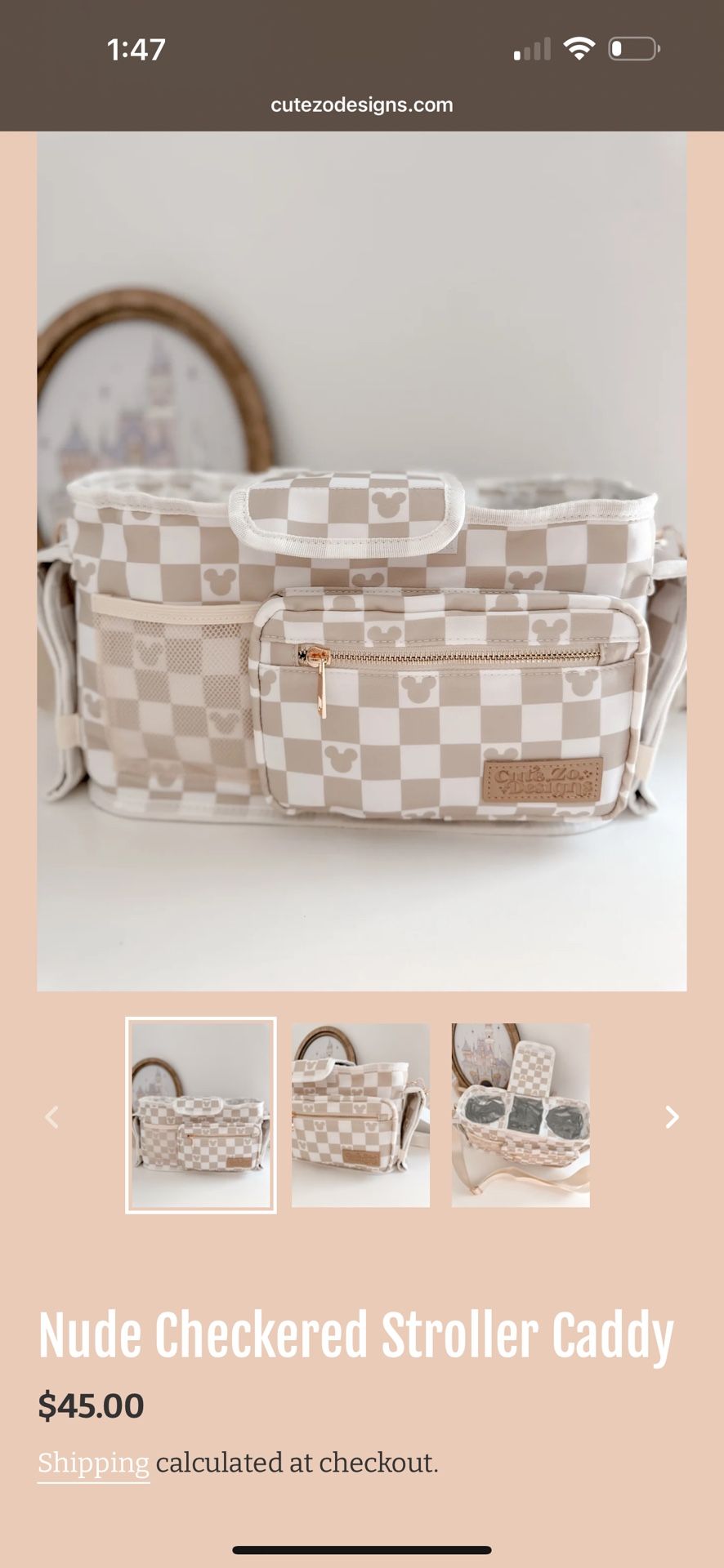 Nude Checkered Stroller Caddy Mickey