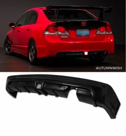 For 06-11 Honda Civic Sedan Rear Body Diffuser Bumper PU Lip + LED Brake Light