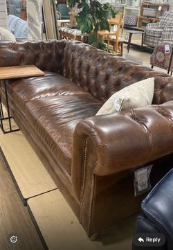 Chesterfield-style genuine leather sof