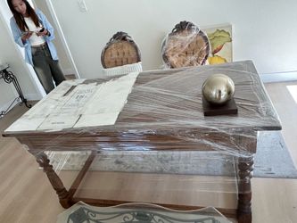Wood desk and 2 chair