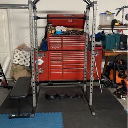 Fitness Reality Cage, 1-inch Barbell And Plates With Flat Bench