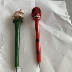 1990’s New Orleans Composite Ball Point Pens Red Voodoo Skull & Magic Mushroom Toad Stools 
