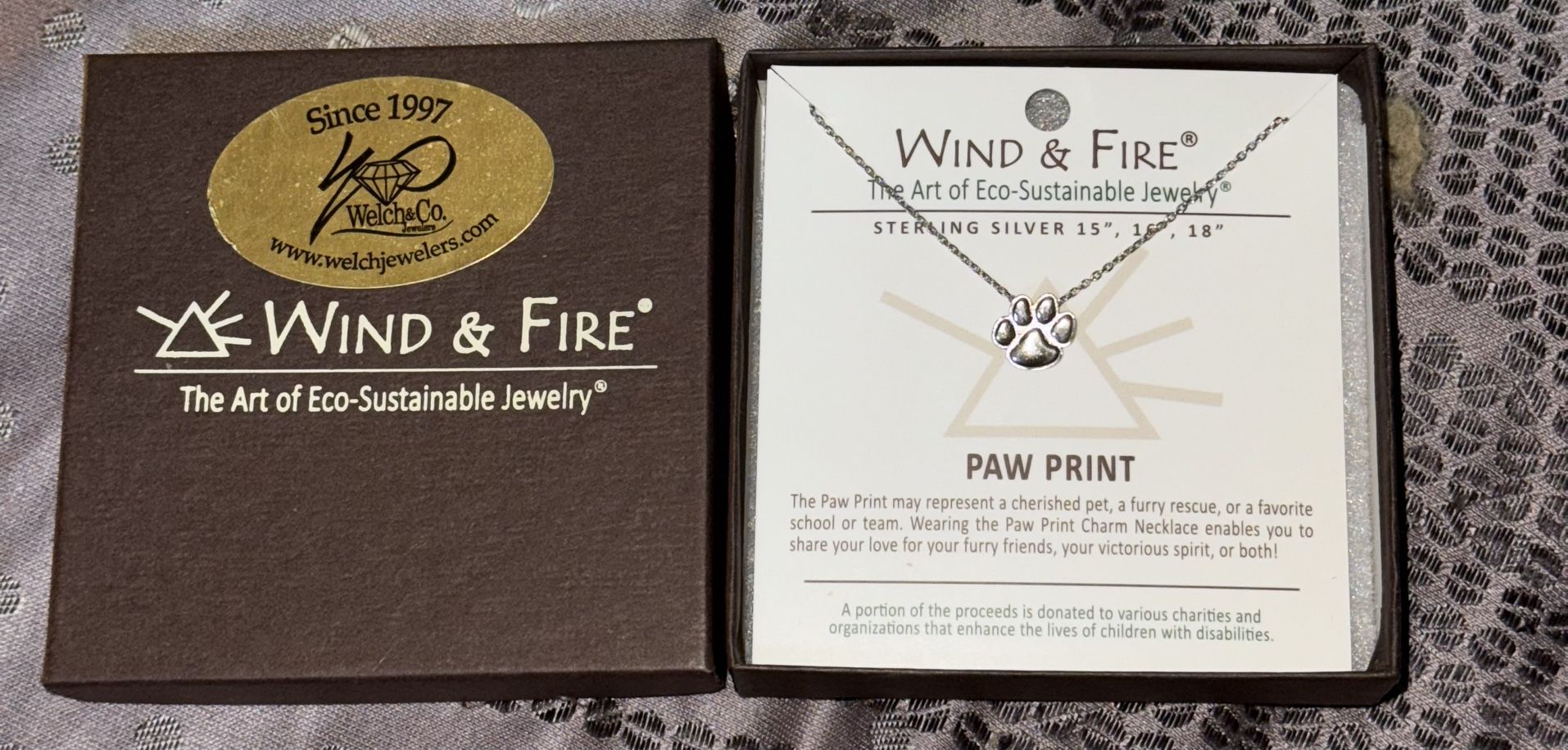 BEAUTIFUL New in Box Sterling Wind and Fire Paw Print Necklace!