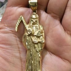 14k Gold Santa Muerte 3 inch with bell 10.2 grams